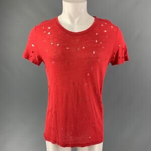 IRO Size S Red Distressed Linen Crew-Neck T-shirt